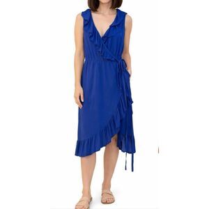 Hanna Andersson blue ruffled wrap vneck dress size small
